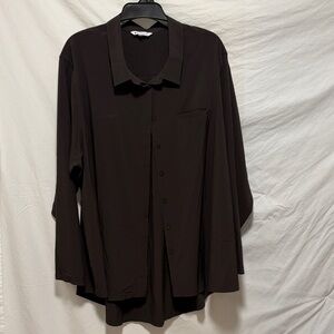 Athleta Dark Brown Urbanite Button Down Long Sleeve Shirt Excellent cond sz 3X